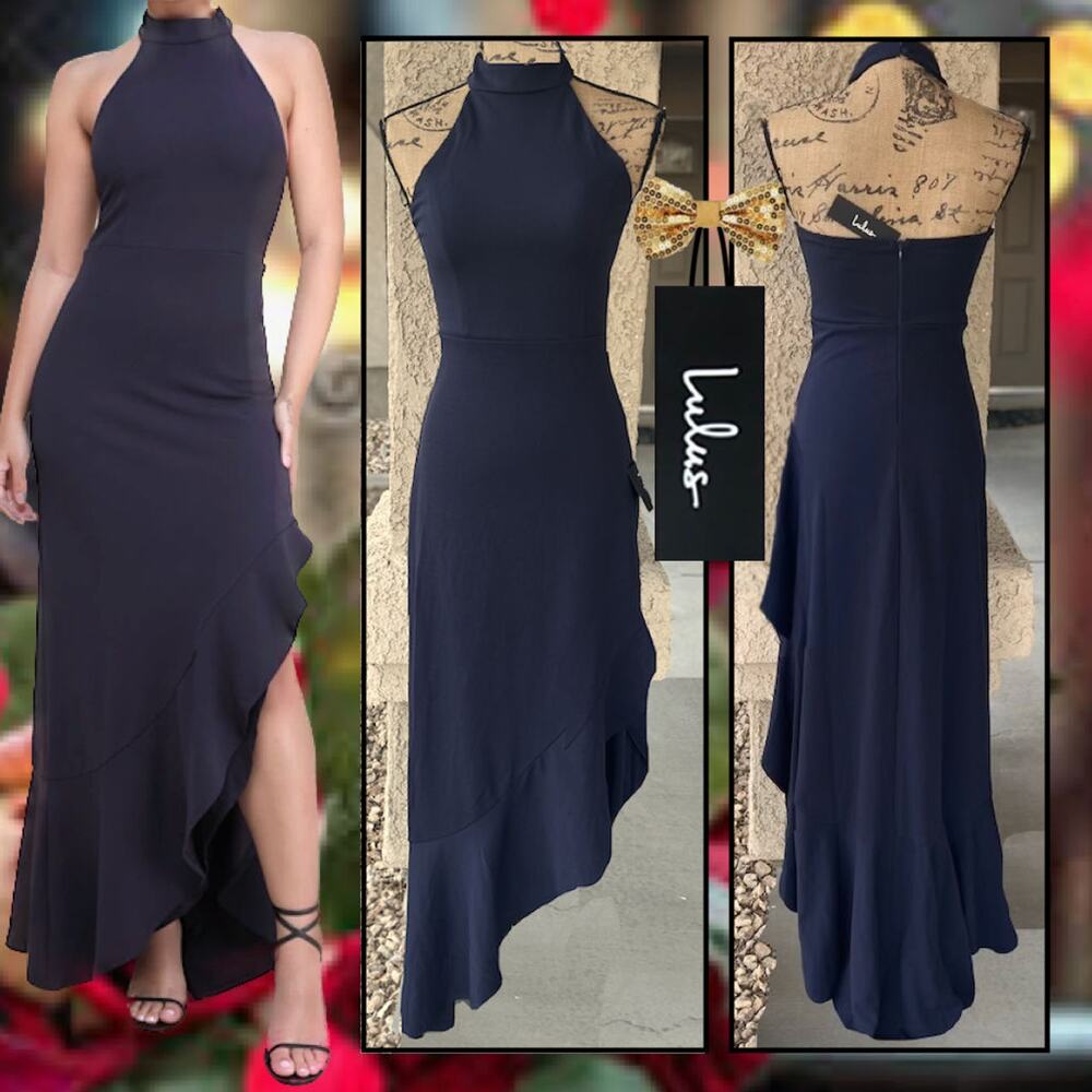 Lulus Majestic Perfection Ruffled Halter Maxi High-Low Dress Size M